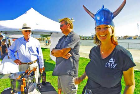 Cindi Olof, Olof Cellars in Lake County, Calif., models an Olof Cellars viking helmet at an event in Vallejo, Calif., on Saturday, August 16, 2014. Photo by Mel Orpilla, district representative, Congressman Mike Thompson's office. 081614vallejowineolof