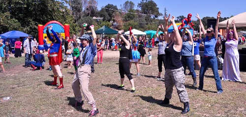 A flash mob at the Clear Lake Super Hero Day on Saturday, September 14, 2014, in Clearlake, Calif. Courtesy photo. 091414superheroday