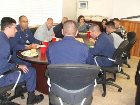 Members of the US Coast Guard at the Noyo River Station in Fort Bragg, Calif., enjoyed an early Thanksgiving luncheon cooked and served by members of Flotilla 8-7 of Mendocino County and Flotilla 8-8 of Lake County on Wednesday, November 19, 2014. Photo courtesy of Flotilla 8-8. 111914coastguardmeal