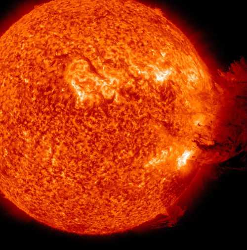 A Solar Dynamics Observatory image captured on June 7, 2011, during which an eruption of solar material mushroomed up and fell down to what appeared to be nearly half the sun's surface. Credit: NASA/SDO and the AIA science team. 042712spacenewssun