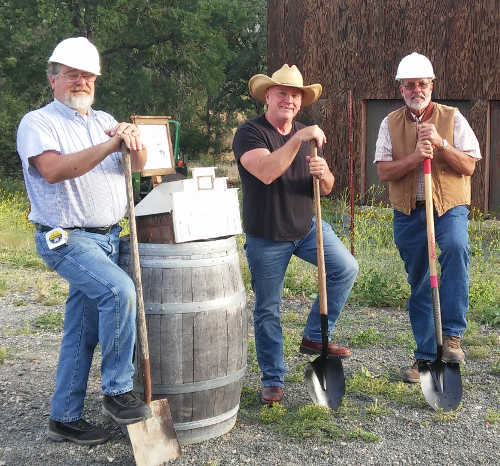 The groundbreaking for phase two of the blacksmith shop for Ely Stage Stop and Country Museum on Wednesday, June 7, 2017. From left to right, Bill Lane, Ely Executive Committee; Supervisor Rob Brown, District 5 county supervisor; and Greg Dills, Ely executive director. Courtesy photo. 060717elyblacksmithgroundbreaking