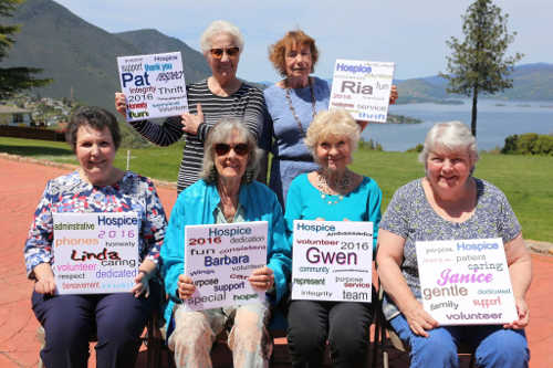 Hospice Services of Lake County, Calif., honored volunteers for their contributions through 2016. Special award recipients were (standing, from left) Pat Gill, Ria Penning, (seated, from left) Linda Keyes, Barbara Kossen, Gwen Landeck-DeRosa and Janice Jennings. Not pictured but also receiving special awards were Barbara Fain, Mike Curran and service dog Eddie, and Stuart Sobel. Photo by Karl Parker. 2017hospicevolunteers