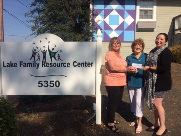 Lakeport Women’s Civic Club President Clare Stenge (center) presents a check for $3,000 to Lake Family Resource Center Director Jennifer Dodd (right) and Financial Director Lisa Fronsman (left) on Wednesday, September 13, 2017, in Kelseyville, Calif. Courtesy photo. Lakeport Women’s Civic Club helps clean things up at Lake Family Resource Center
